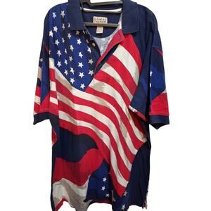 Cotton Traders Shirt Mens 2X Cotton American Flag Patriotic Collared Top Casual